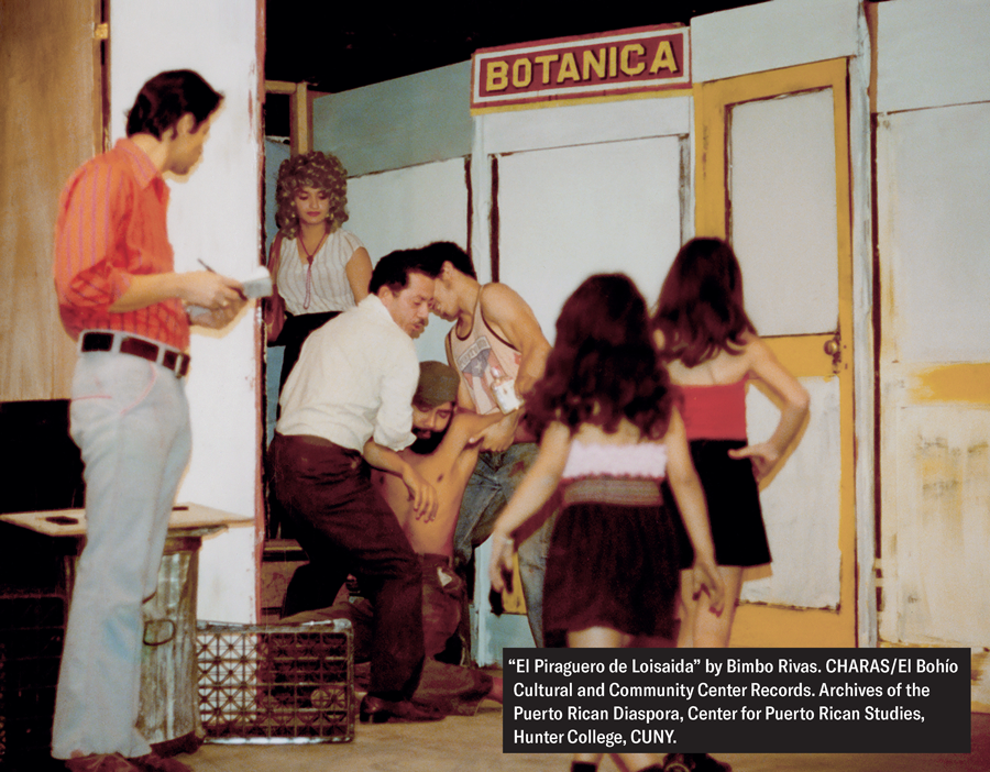 A performance shot of "El Piraguero de Loisaida," by Bimbo Rivas. CHARAS/El Bohio Cultural and Community Center Records, Archives of the Puerto Rican Diaspora, Center for Puerto Rican Studies, Hunter College, CUNY.